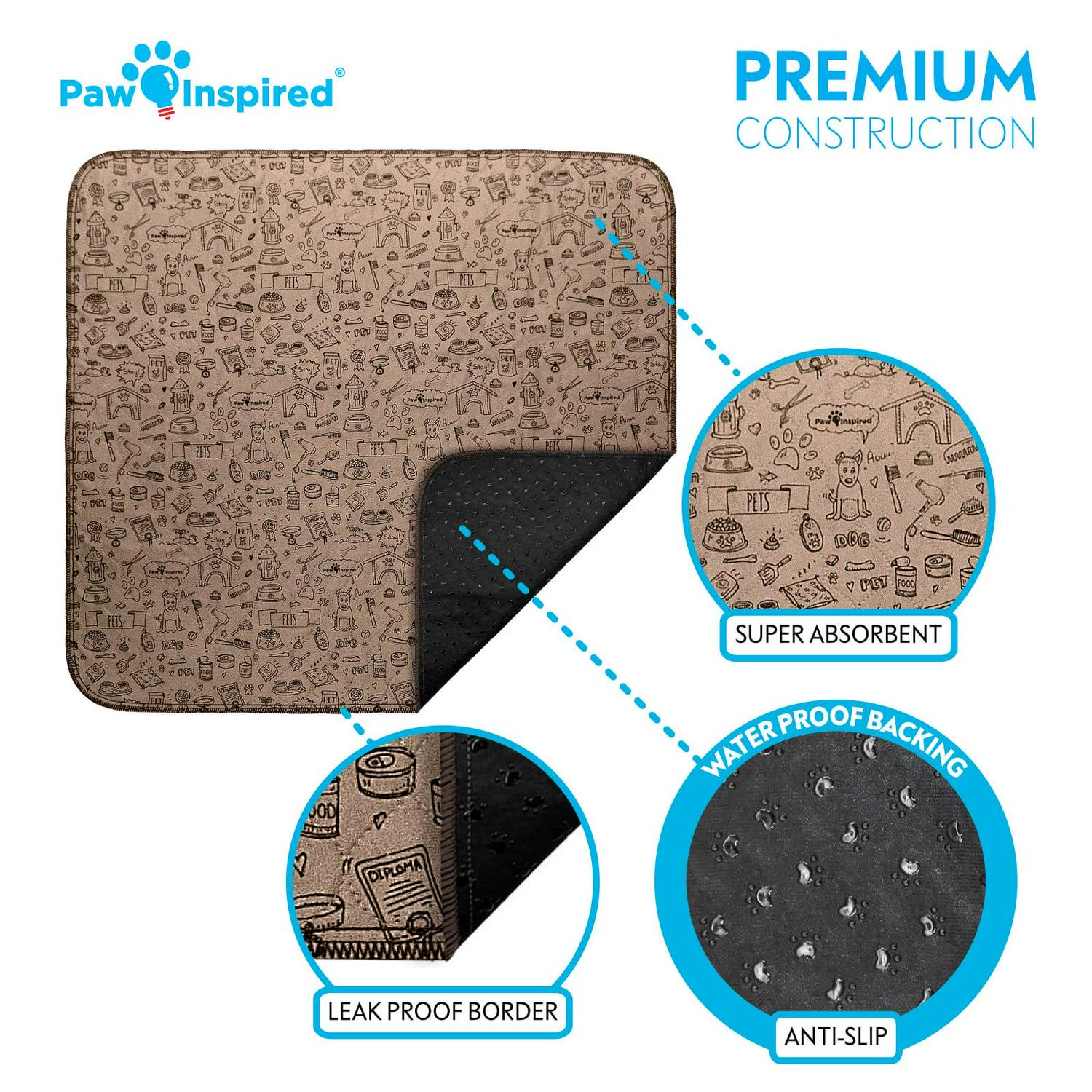 Paw Inspired Washable Dog Pads, Reusable Puppy Pee Wee Training Pads Extra Large - Picture 24 of 48