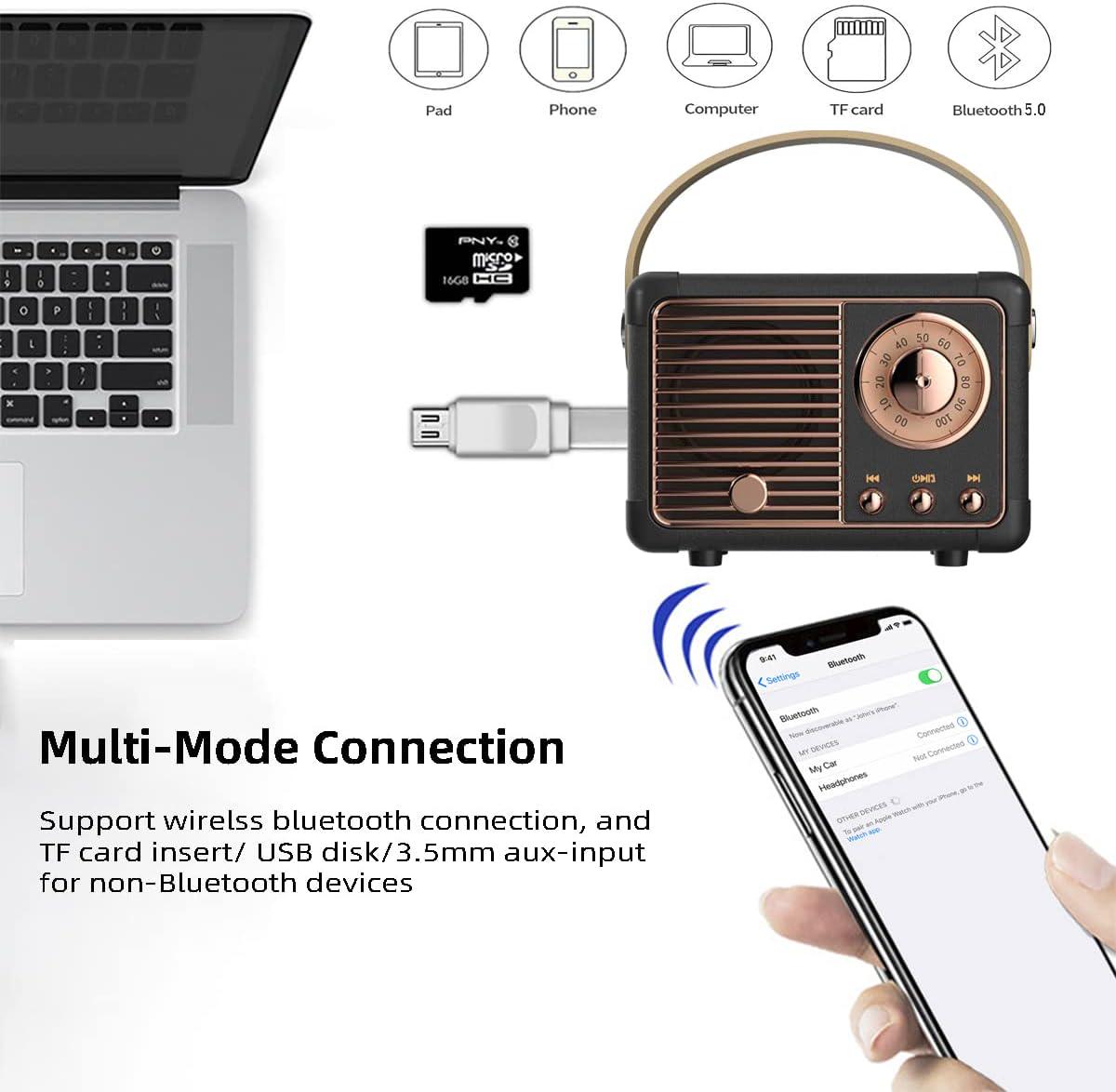 Altoparlante Bluetooth retrò altoparlante wireless portatile suono stereo cristallino - Foto 50 di 55