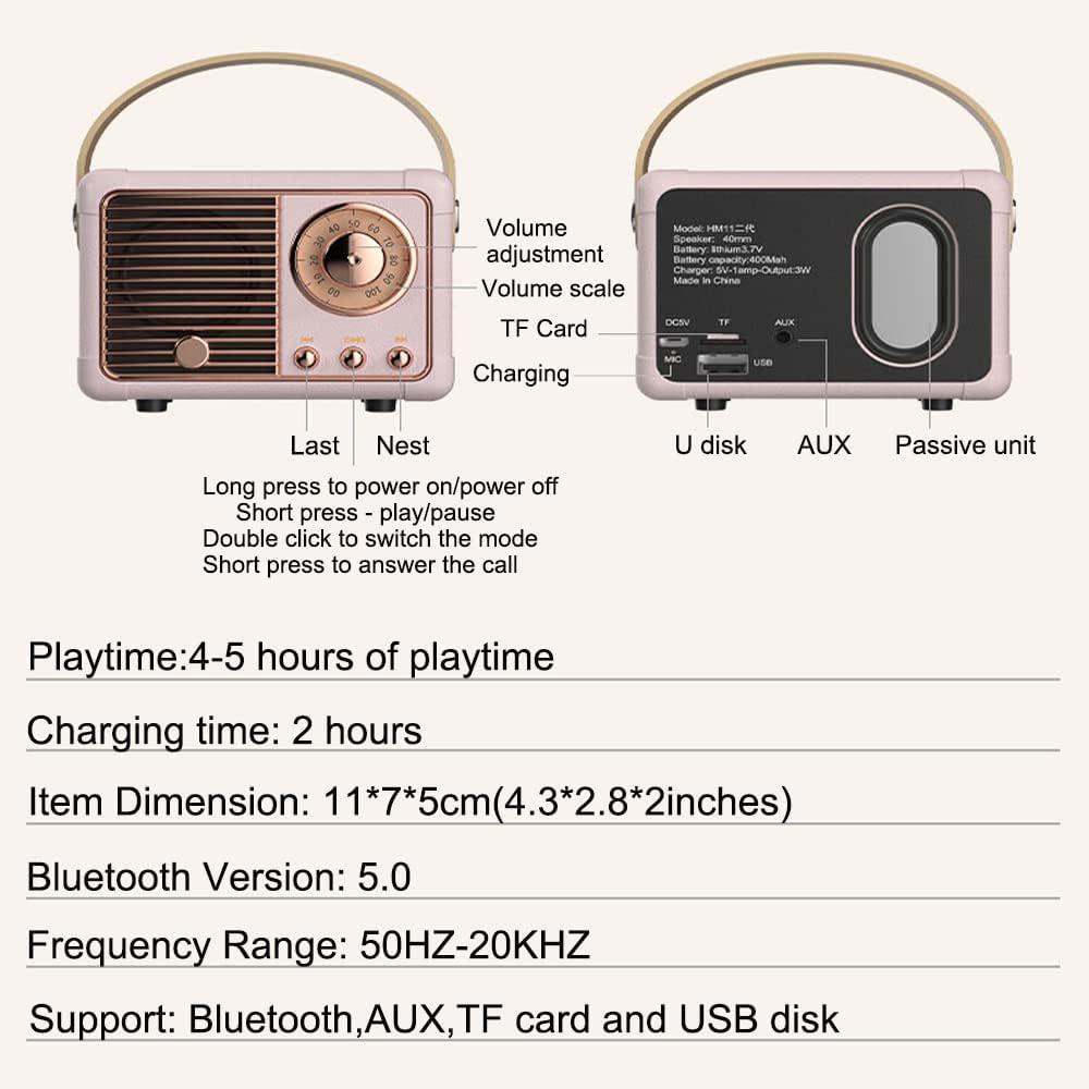 Altoparlante Bluetooth retrò altoparlante wireless portatile suono stereo cristallino - Foto 46 di 55
