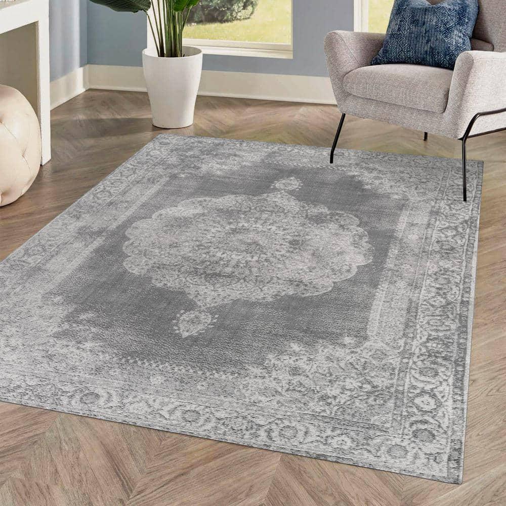 Jonathan Y Area Rugs 0.4"X120"X93" Rosalia Cottage Medallion Gray/Dark Gray Rug