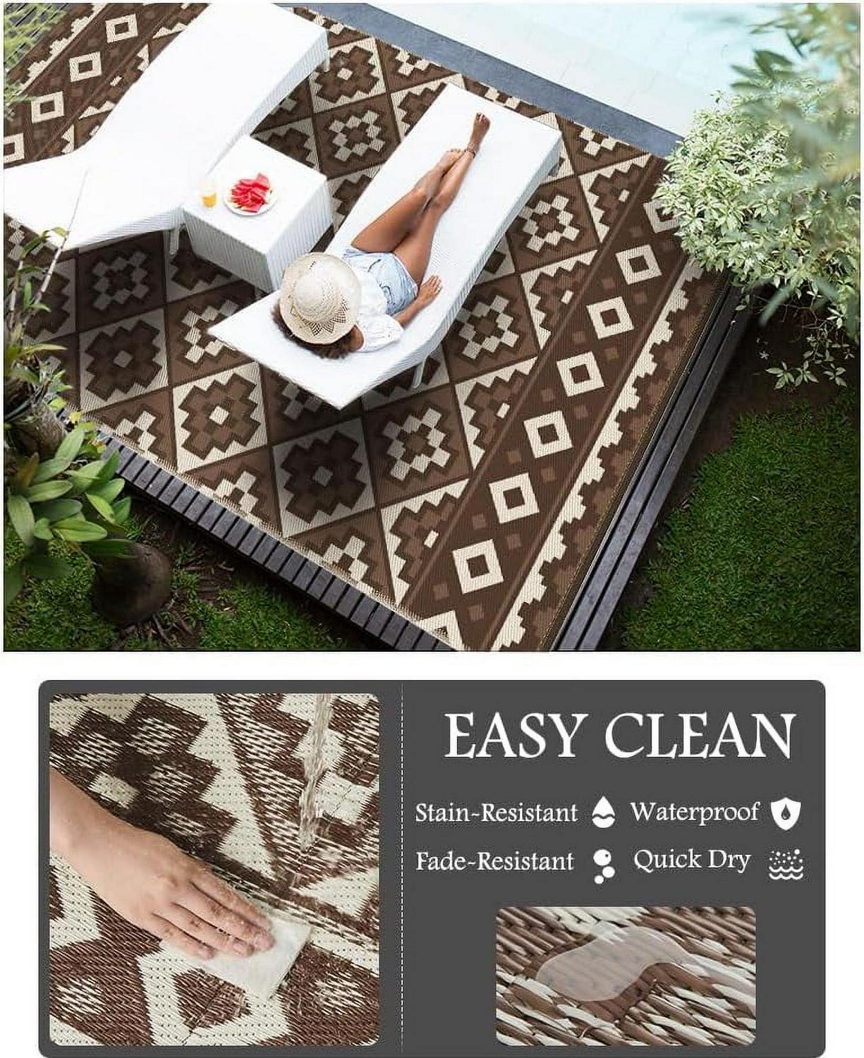 Outdoor Rug with Strip 9'x12' Waterproof Reversible Patio Rug Modern - Picture 63 of 70