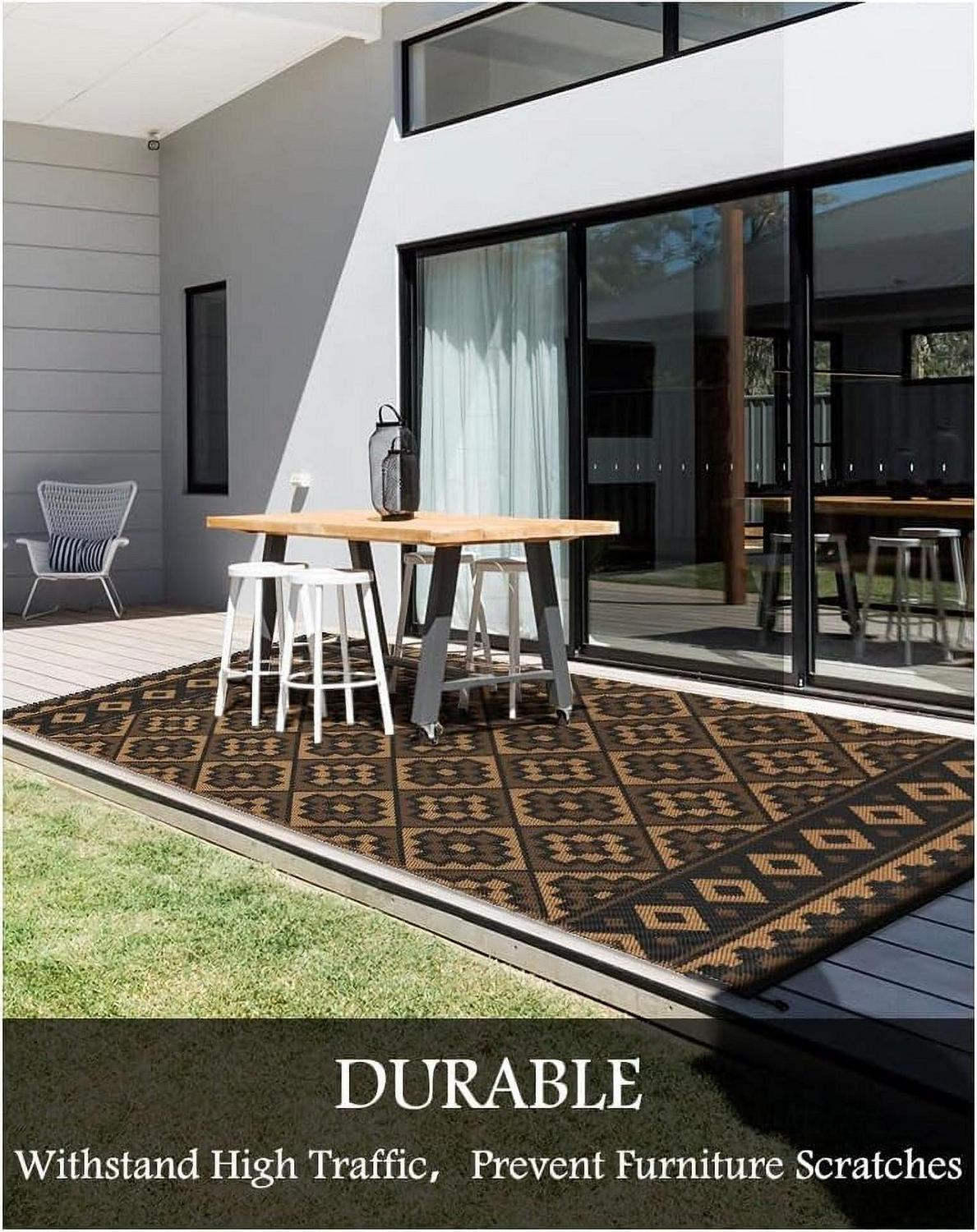 Outdoor Rug with Strip 9'x12' Waterproof Reversible Patio Rug Modern - Picture 25 of 70