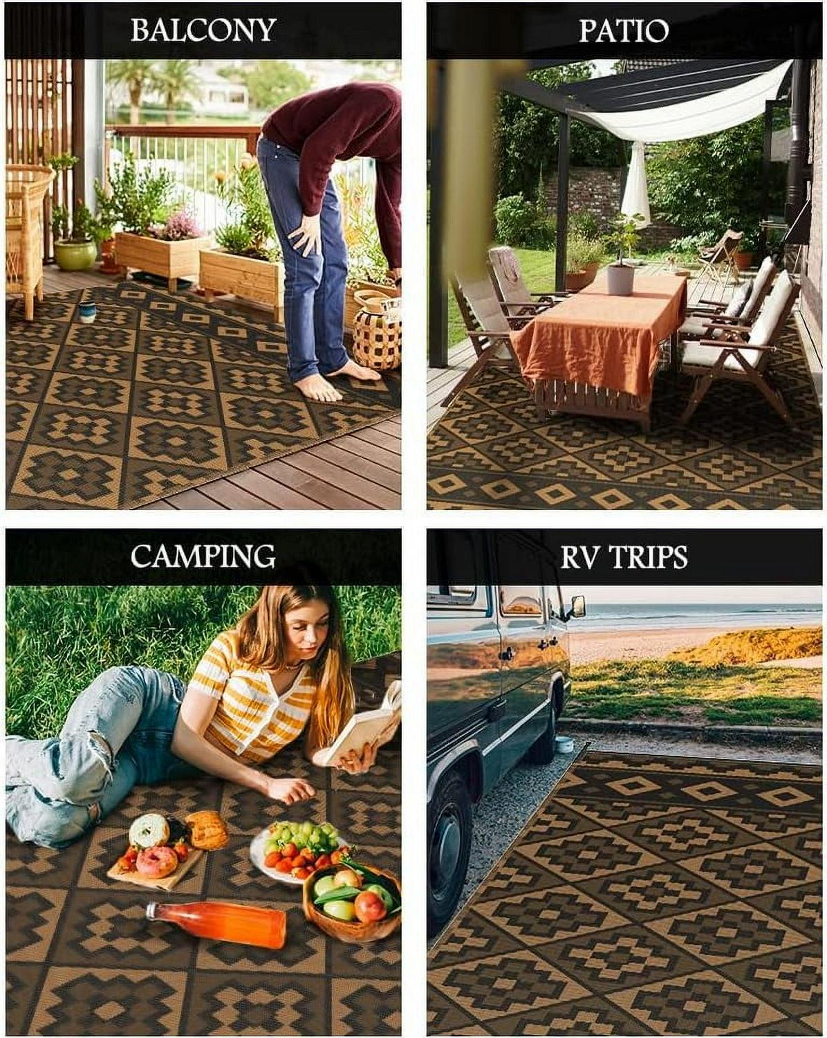 Outdoor Rug with Strip 9'x12' Waterproof Reversible Patio Rug Modern - Picture 26 of 70