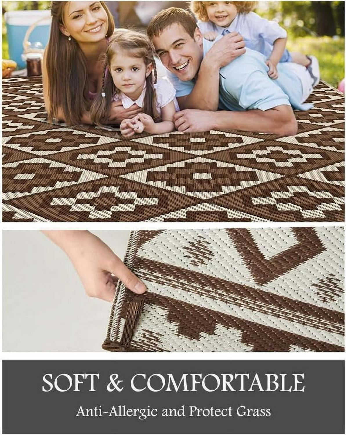 Outdoor Rug with Strip 9'x12' Waterproof Reversible Patio Rug Modern - Picture 64 of 70