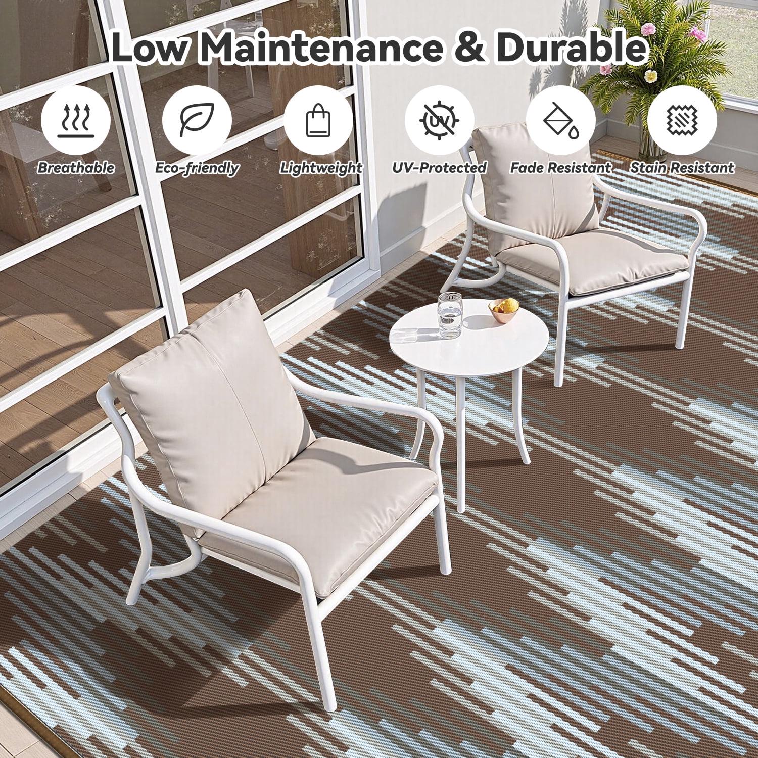 Outdoor Rug with Strip 9'x12' Waterproof Reversible Patio Rug Modern - Picture 41 of 70