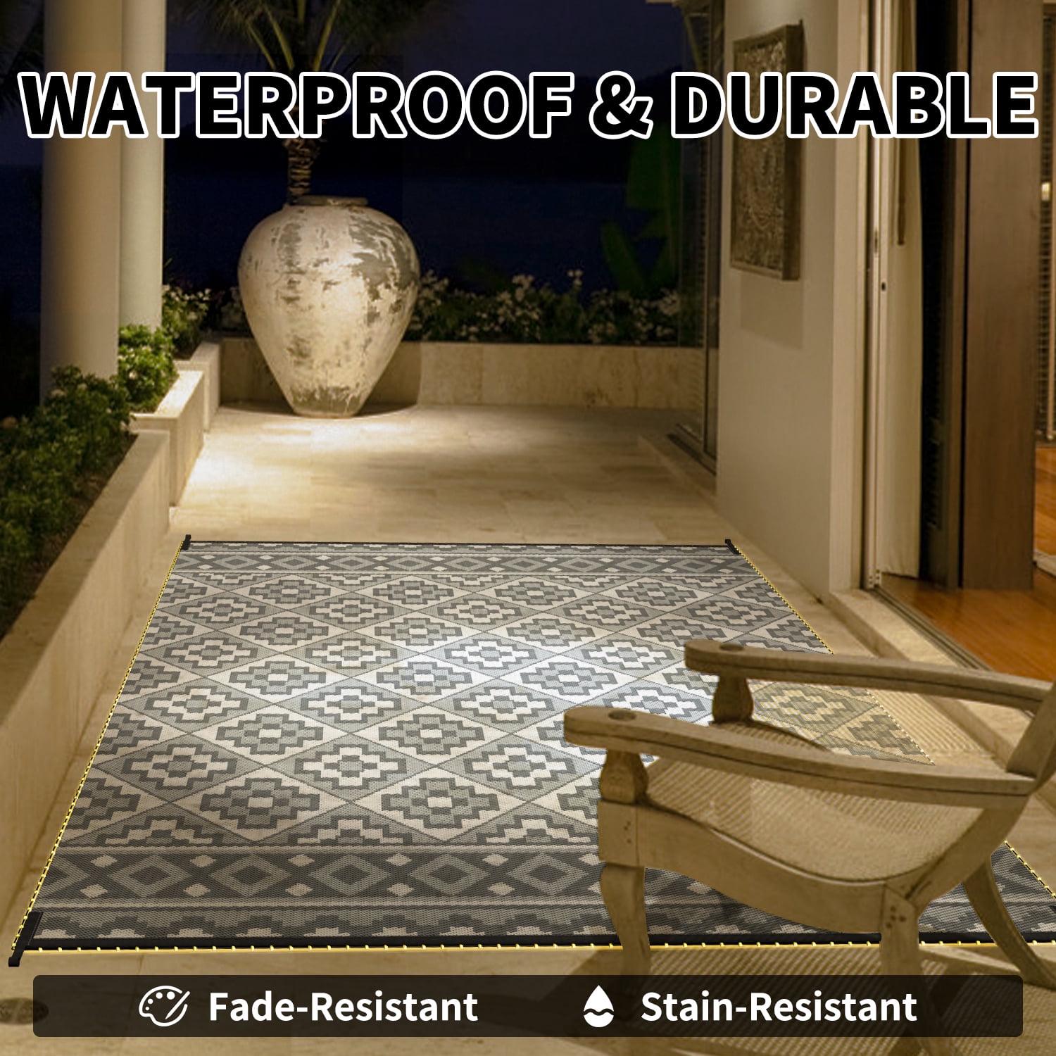 Outdoor Rug with Strip 9'x12' Waterproof Reversible Patio Rug Modern - Picture 55 of 70