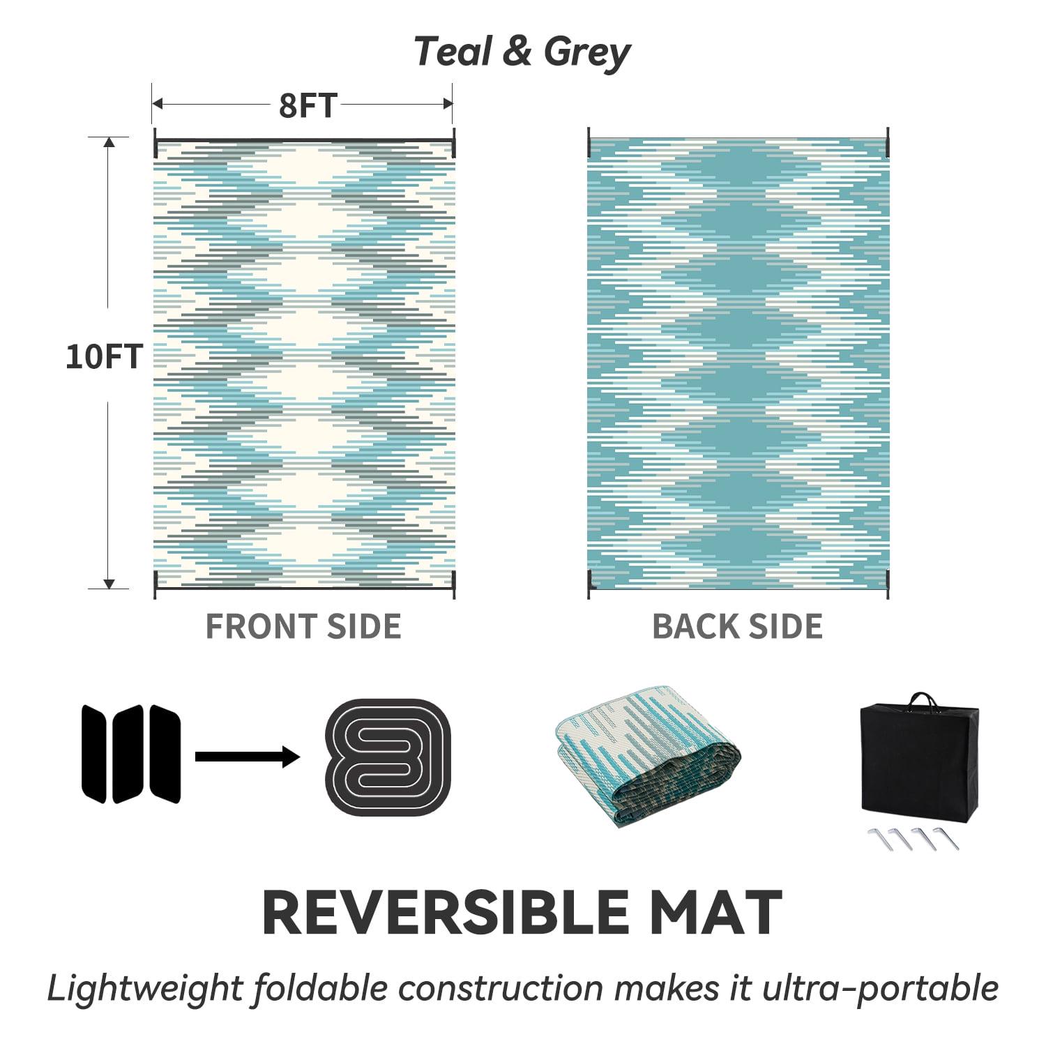 Outdoor Rug with Strip 9'x12' Waterproof Reversible Patio Rug Modern - Picture 37 of 70