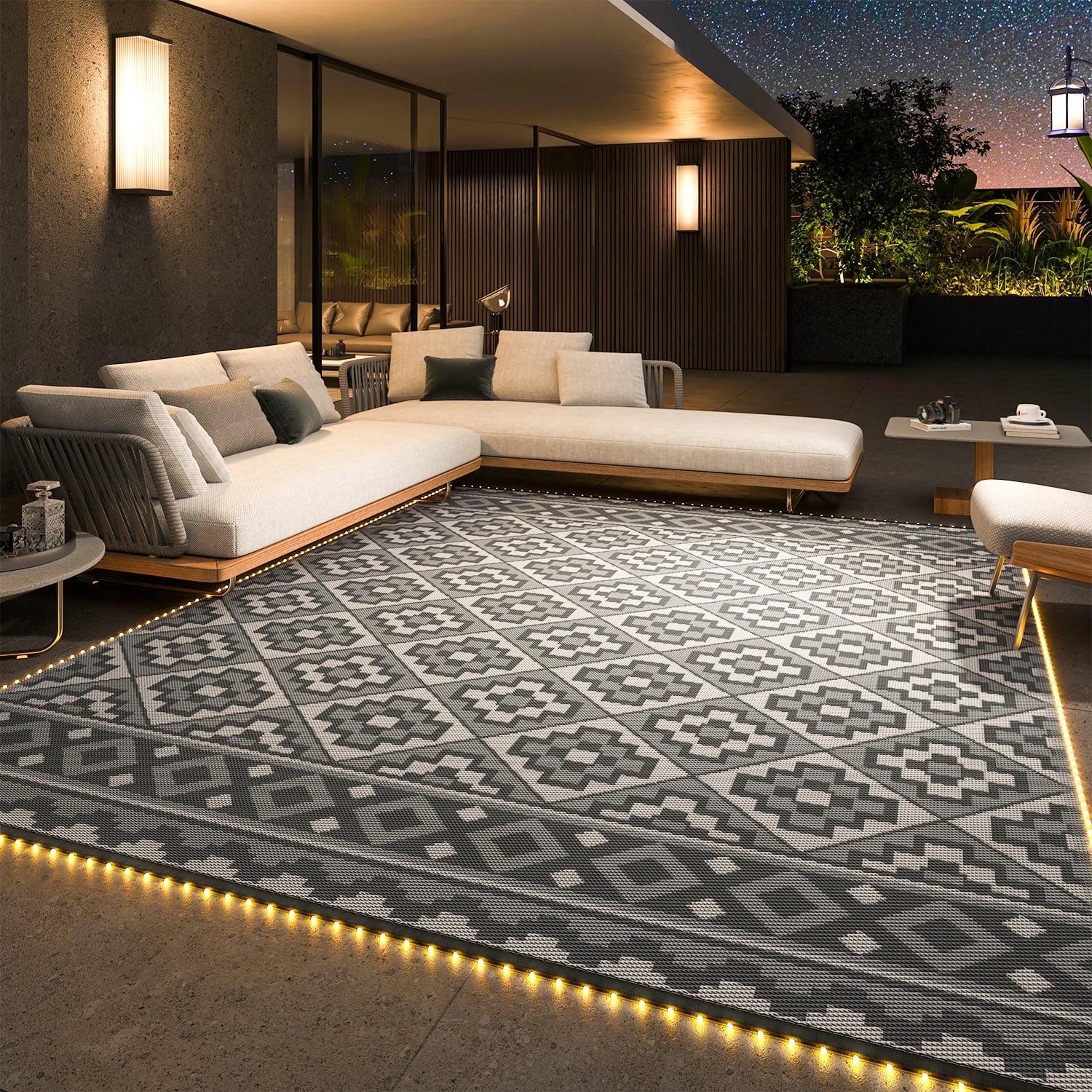 Outdoor Rug with Strip 9'x12' Waterproof Reversible Patio Rug Modern - Picture 52 of 70
