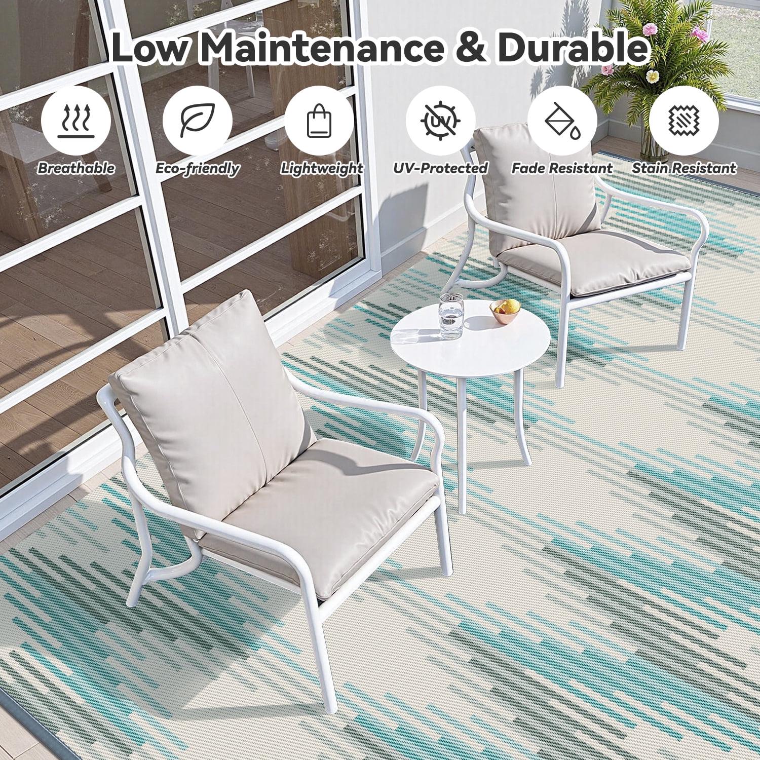 Outdoor Rug with Strip 9'x12' Waterproof Reversible Patio Rug Modern - Picture 31 of 70
