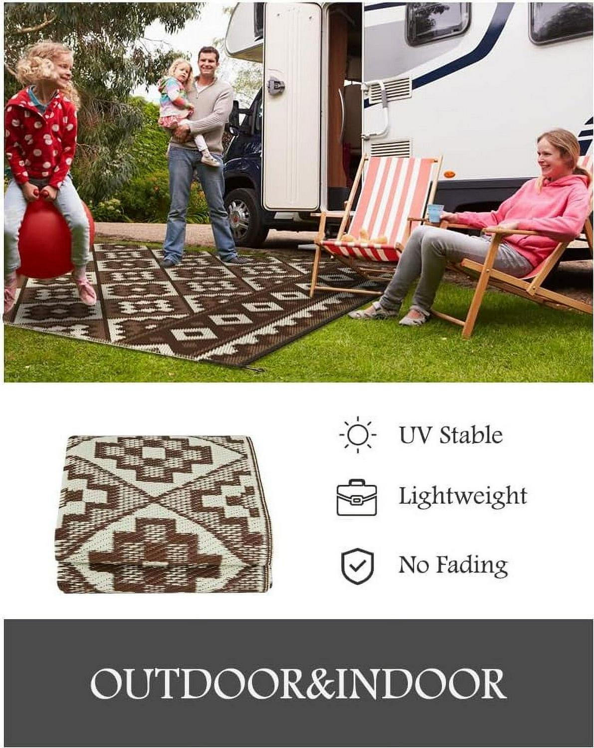 Outdoor Rug with Strip 9'x12' Waterproof Reversible Patio Rug Modern - Picture 60 of 70