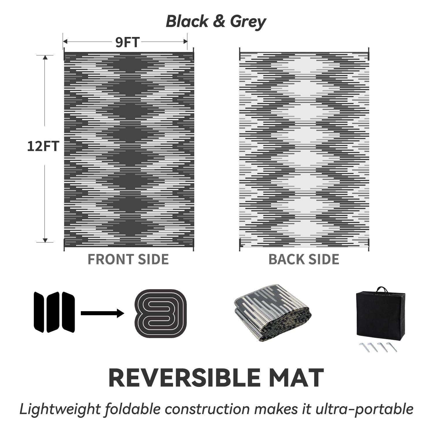 Outdoor Rug with Strip 9'x12' Waterproof Reversible Patio Rug Modern - Picture 51 of 70