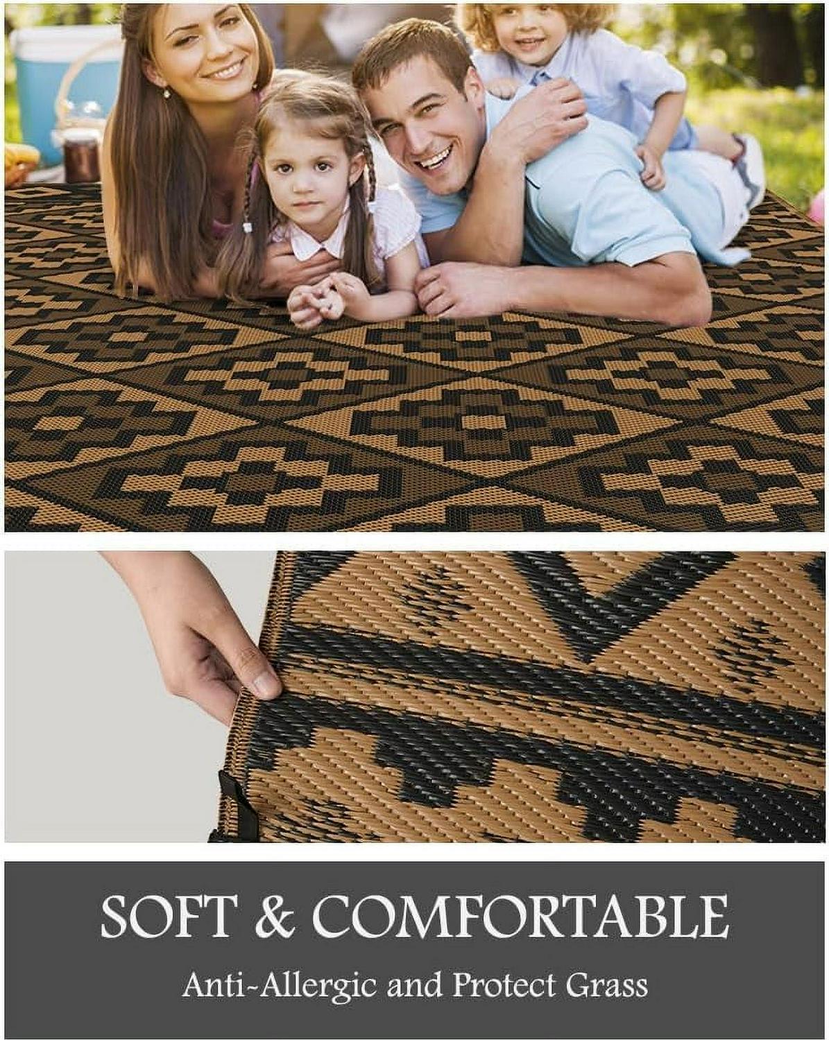Outdoor Rug with Strip 9'x12' Waterproof Reversible Patio Rug Modern - Picture 29 of 70