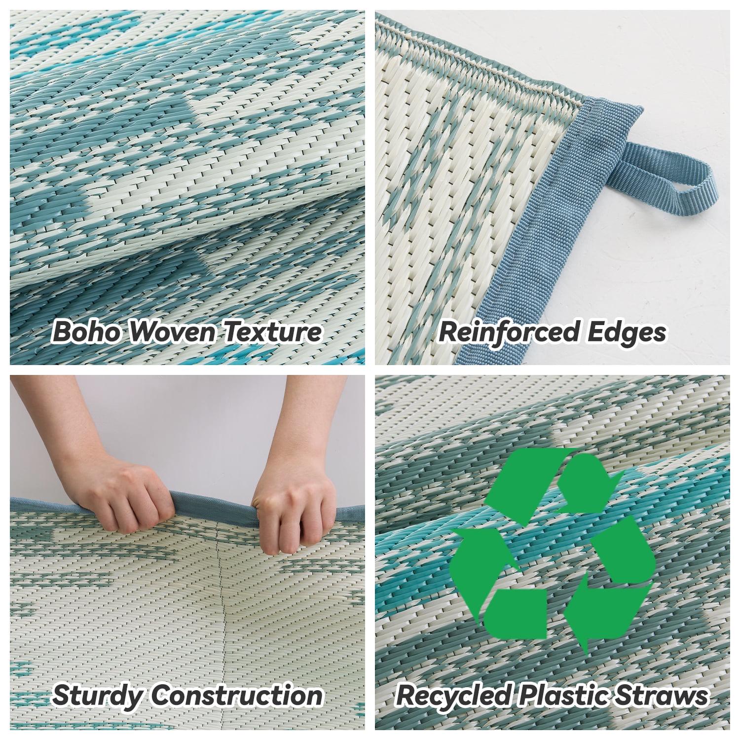 Outdoor Rug with Strip 9'x12' Waterproof Reversible Patio Rug Modern - Picture 32 of 70