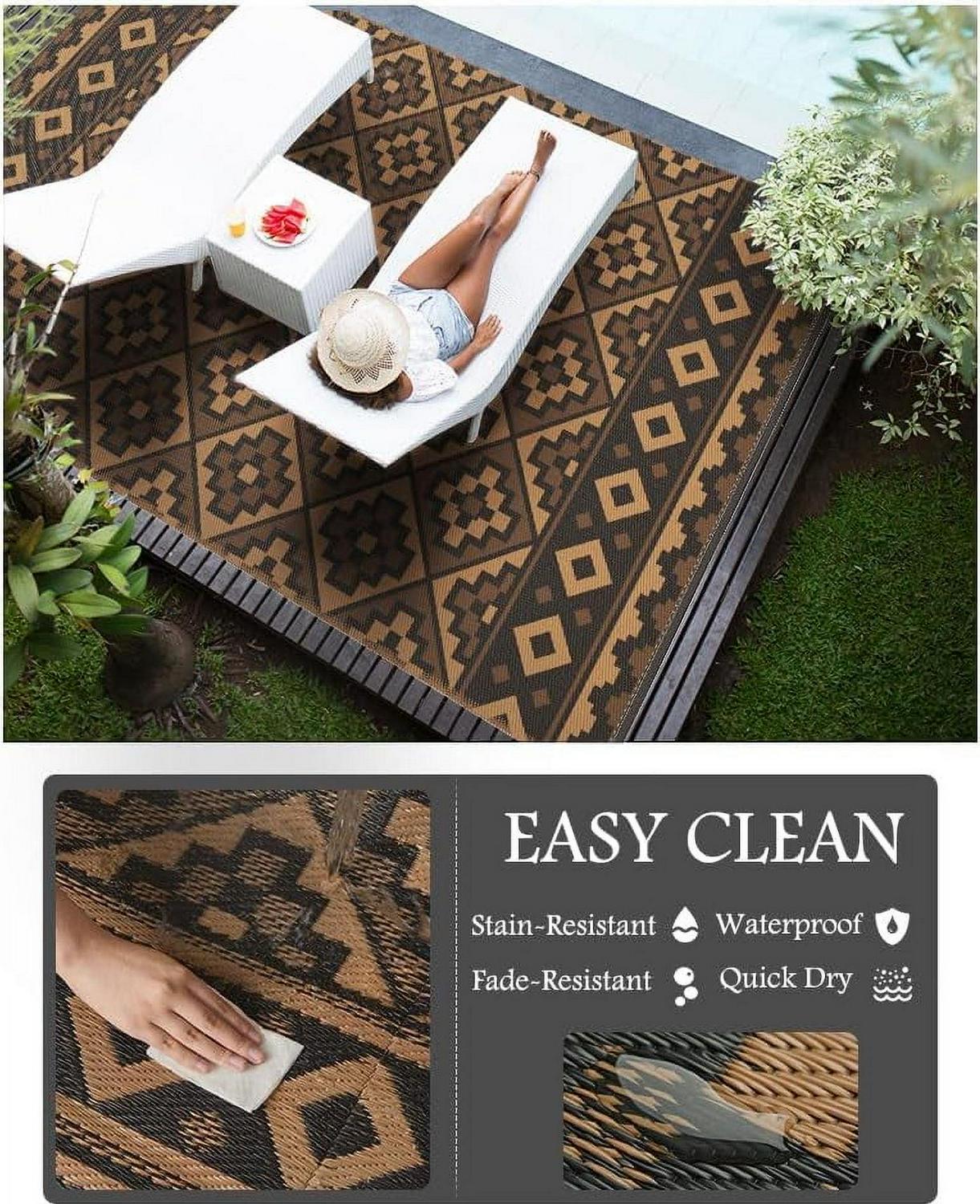 Outdoor Rug with Strip 9'x12' Waterproof Reversible Patio Rug Modern - Picture 27 of 70
