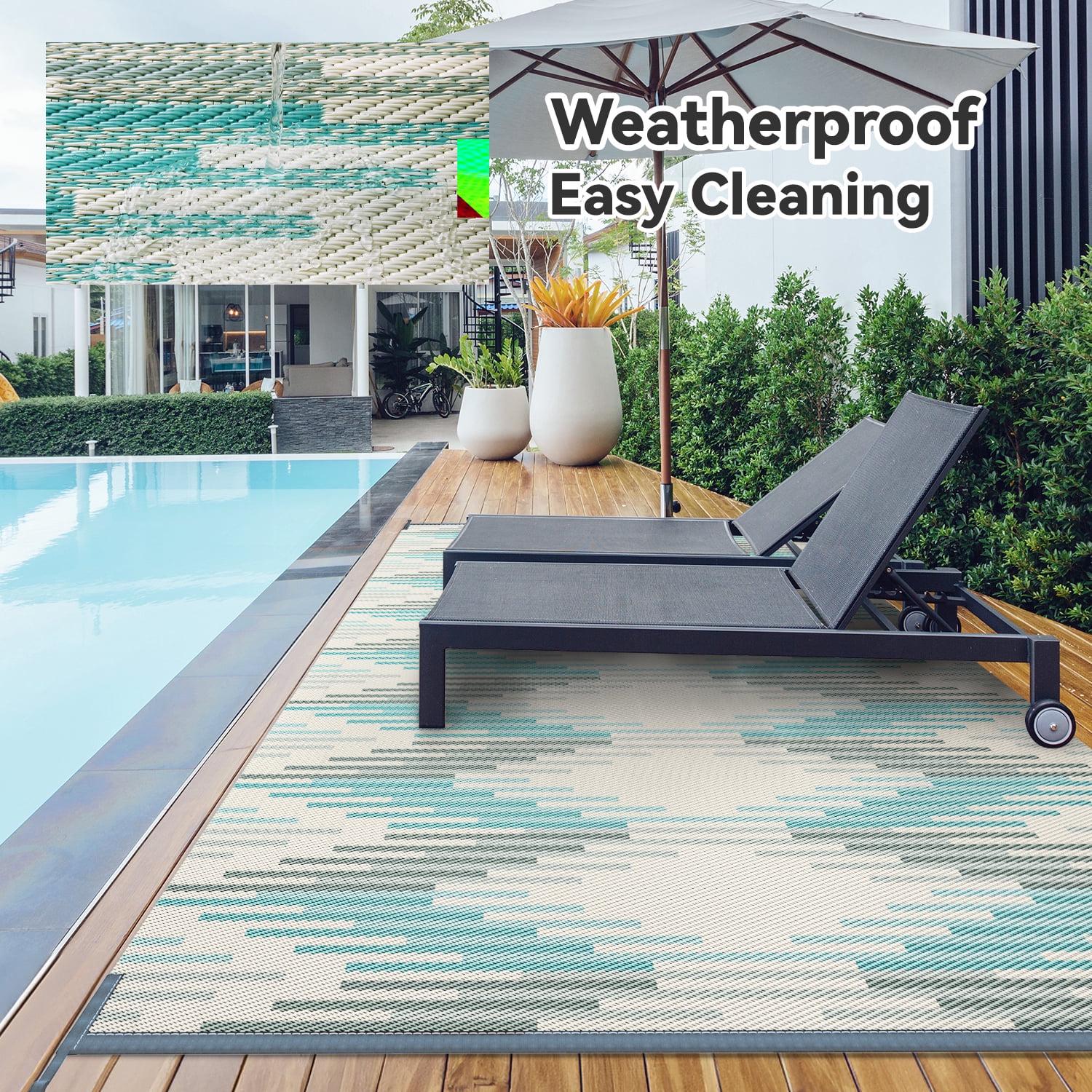 Outdoor Rug with Strip 9'x12' Waterproof Reversible Patio Rug Modern - Picture 33 of 70