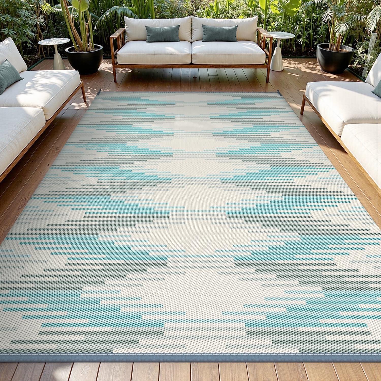 Outdoor Rug with Strip 9'x12' Waterproof Reversible Patio Rug Modern - Picture 36 of 70