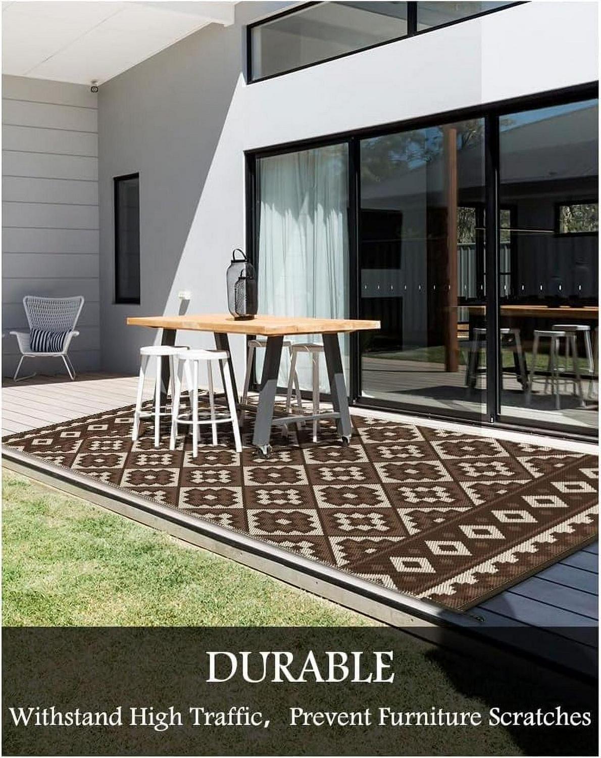 Outdoor Rug with Strip 9'x12' Waterproof Reversible Patio Rug Modern - Picture 61 of 70