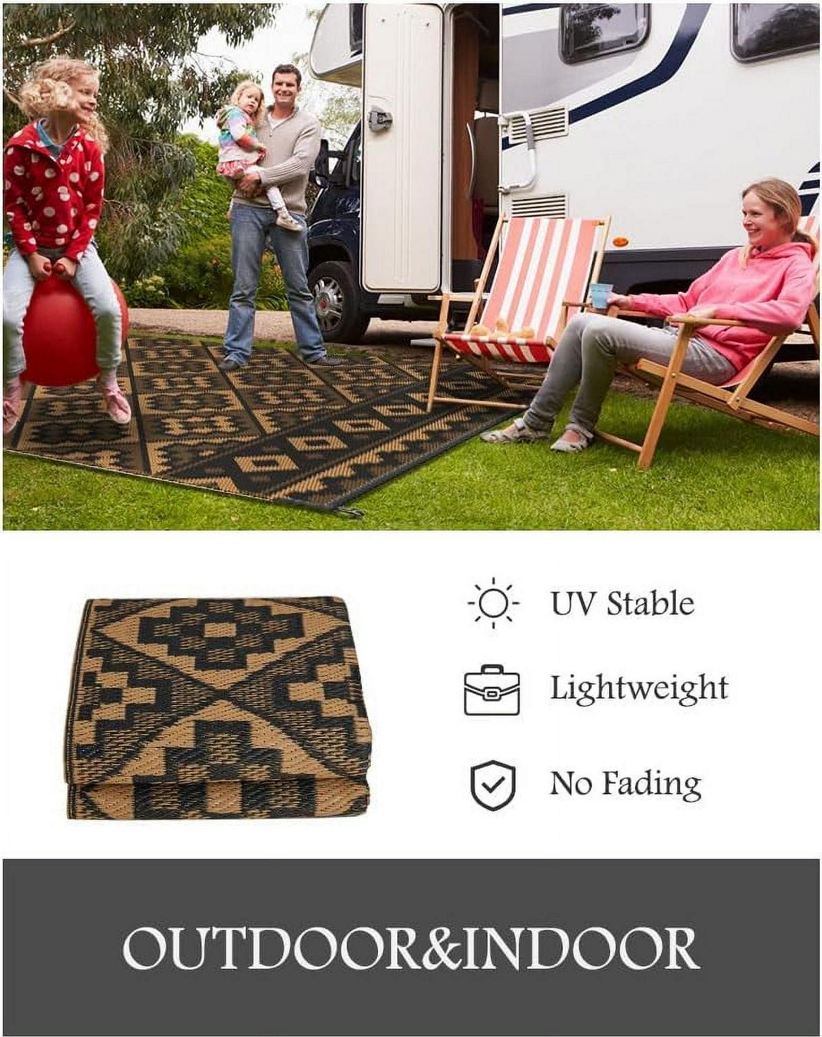Outdoor Rug with Strip 9'x12' Waterproof Reversible Patio Rug Modern - Picture 28 of 70