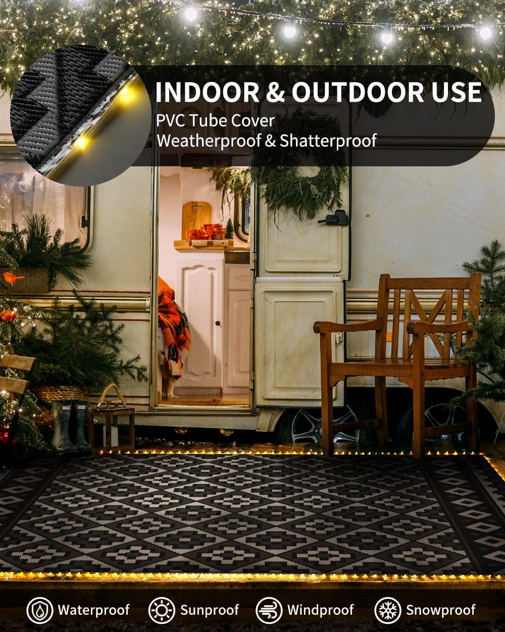 Outdoor Rug with Strip 9'x12' Waterproof Reversible Patio Rug Modern - Picture 68 of 70