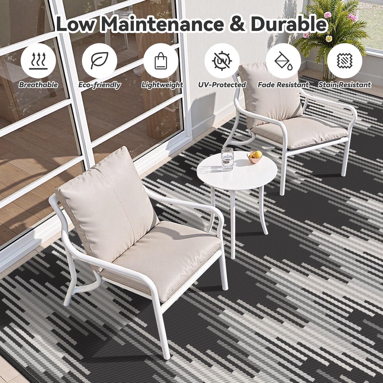 Outdoor Rug with Strip 9'x12' Waterproof Reversible Patio Rug Modern - Picture 47 of 70