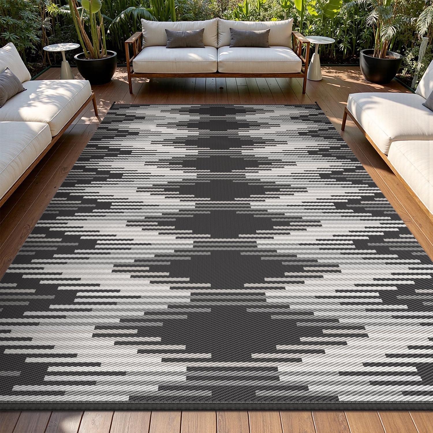 Outdoor Rug with Strip 9'x12' Waterproof Reversible Patio Rug Modern - Picture 49 of 70