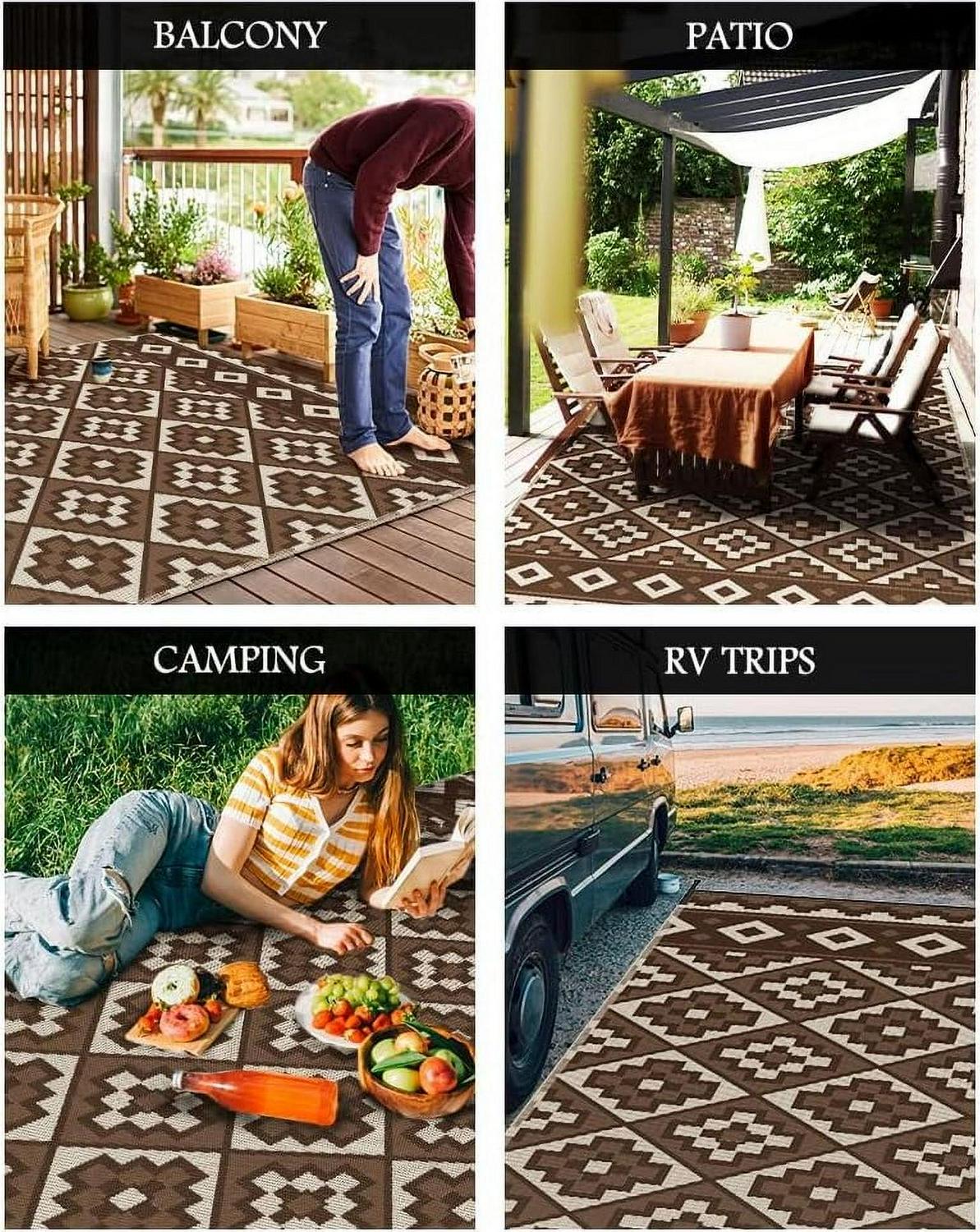 Outdoor Rug with Strip 9'x12' Waterproof Reversible Patio Rug Modern - Picture 62 of 70