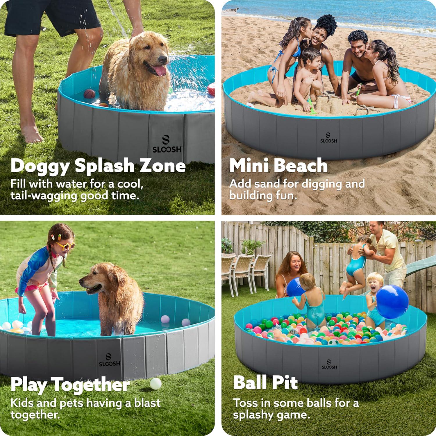 Sloosh Foldable Dog Kiddie Pool - Portable Hard Plastic Doggie Swimming Pool, X - Picture 30 of 39