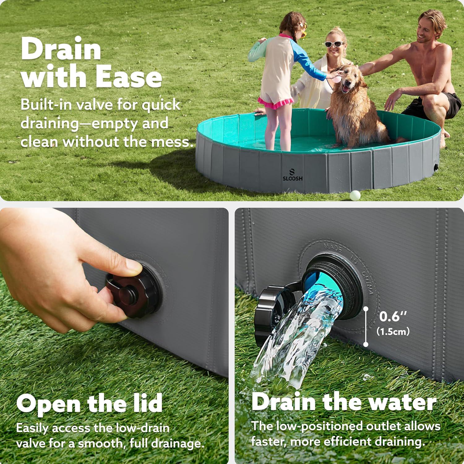Sloosh Foldable Dog Kiddie Pool - Portable Hard Plastic Doggie Swimming Pool, X - Picture 26 of 39