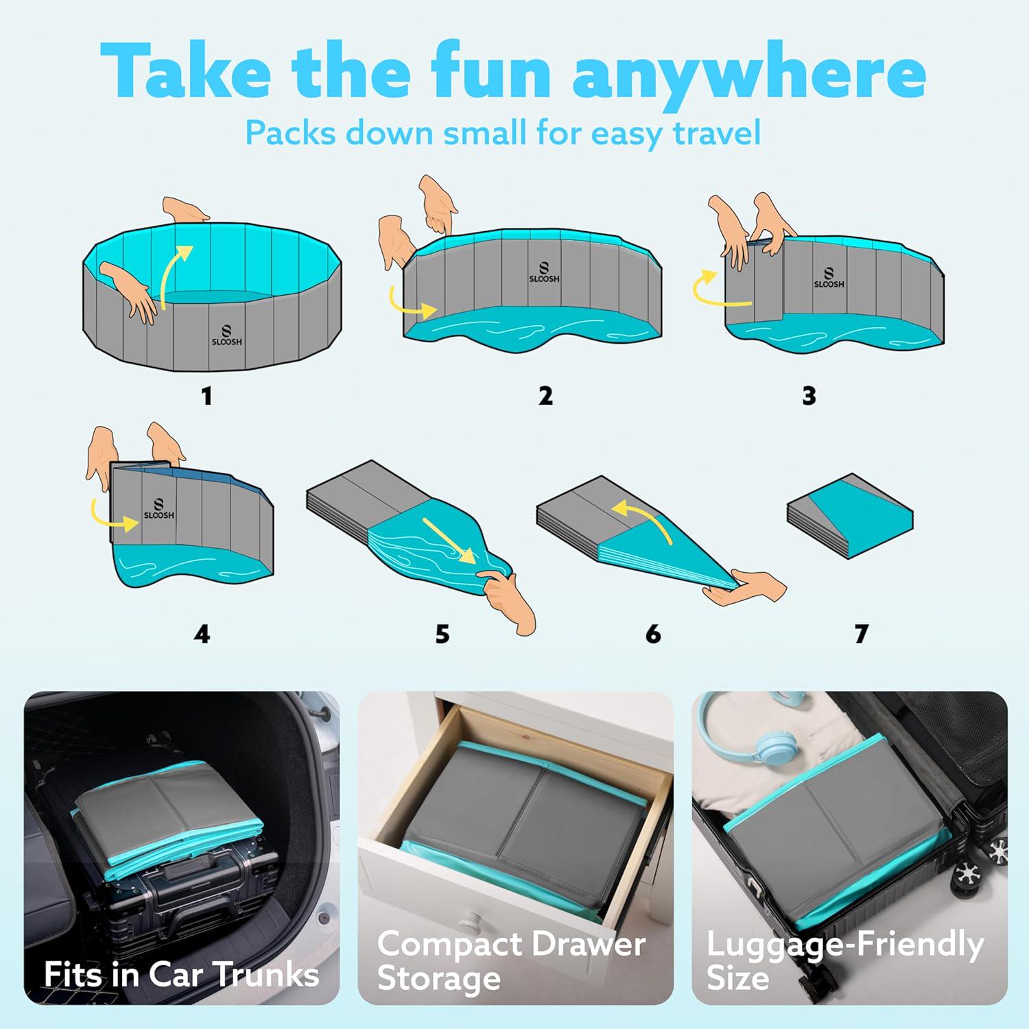 Sloosh Foldable Dog Kiddie Pool - Portable Hard Plastic Doggie Swimming Pool, X - Picture 29 of 39