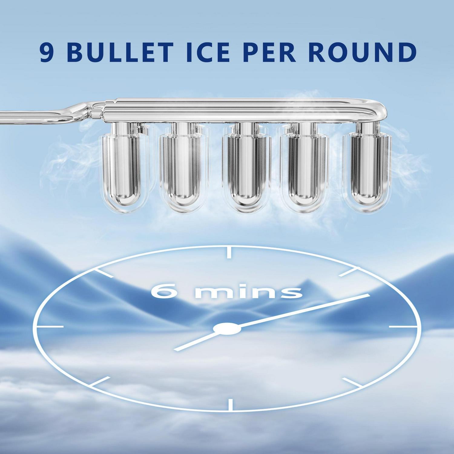 Countertop Ice Maker with Handle, 9 bullet ice in 6 Mins, 26Lbs/24H, Portable