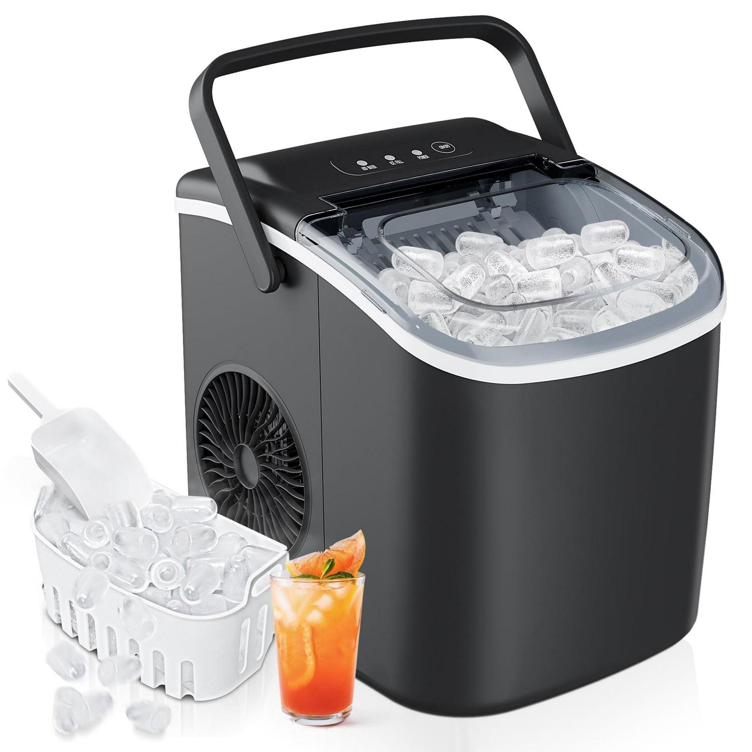 Countertop Ice Maker with Handle, 9 bullet ice in 6 Mins, 26Lbs/24H, Portable