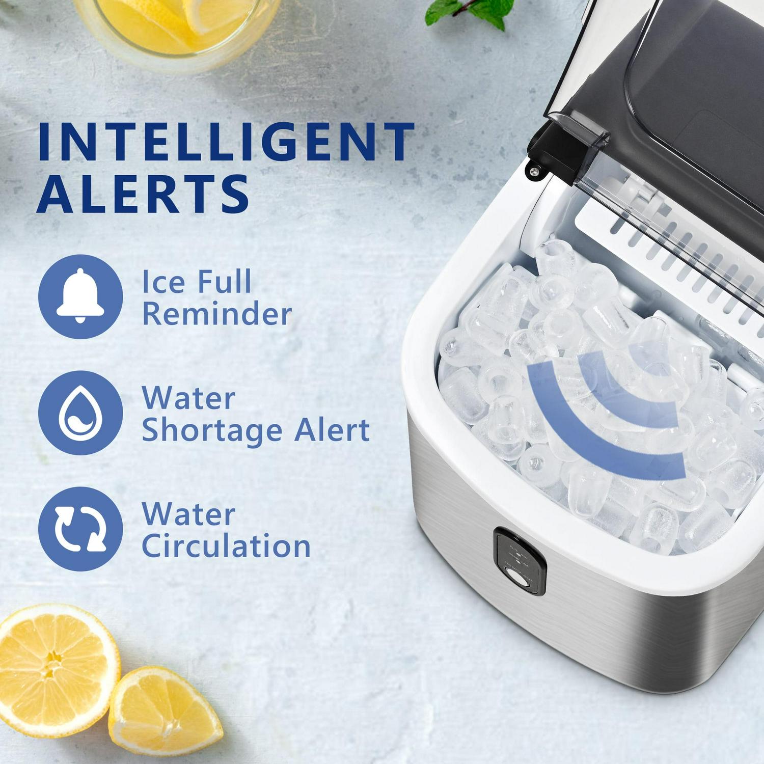 Countertop Ice Maker with Handle, 9 bullet ice in 6 Mins, 26Lbs/24H, Portable