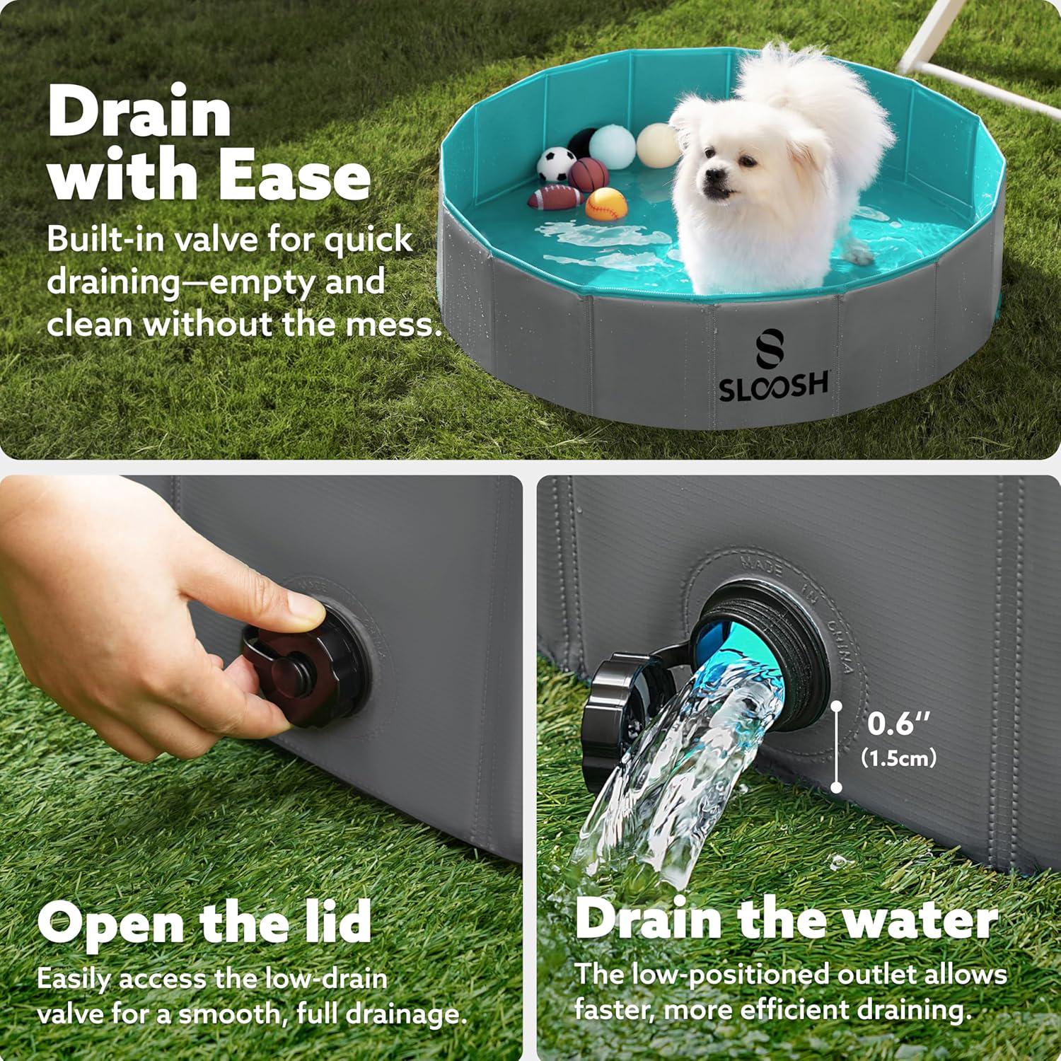 Sloosh Foldable Dog Kiddie Pool - Portable Hard Plastic Doggie Swimming Pool, X - Picture 34 of 39