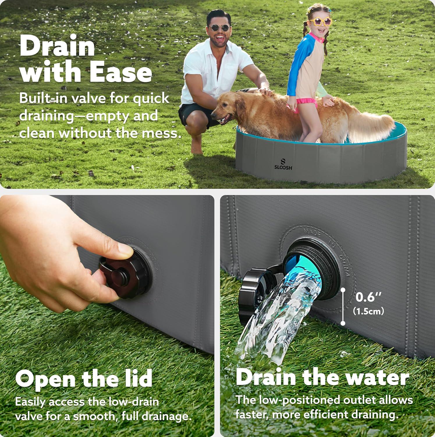 Sloosh Foldable Dog Kiddie Pool - Portable Hard Plastic Doggie Swimming Pool, X - Picture 10 of 39