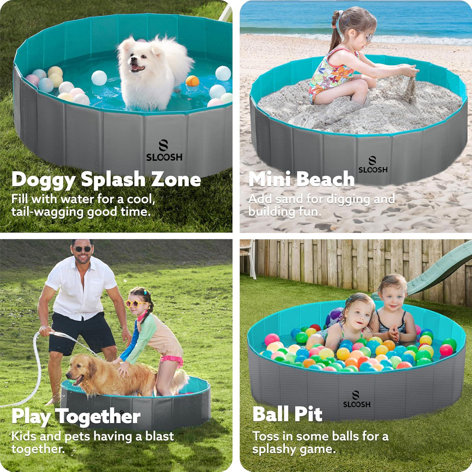 Sloosh Foldable Dog Kiddie Pool - Portable Hard Plastic Doggie Swimming Pool, X - Picture 13 of 39