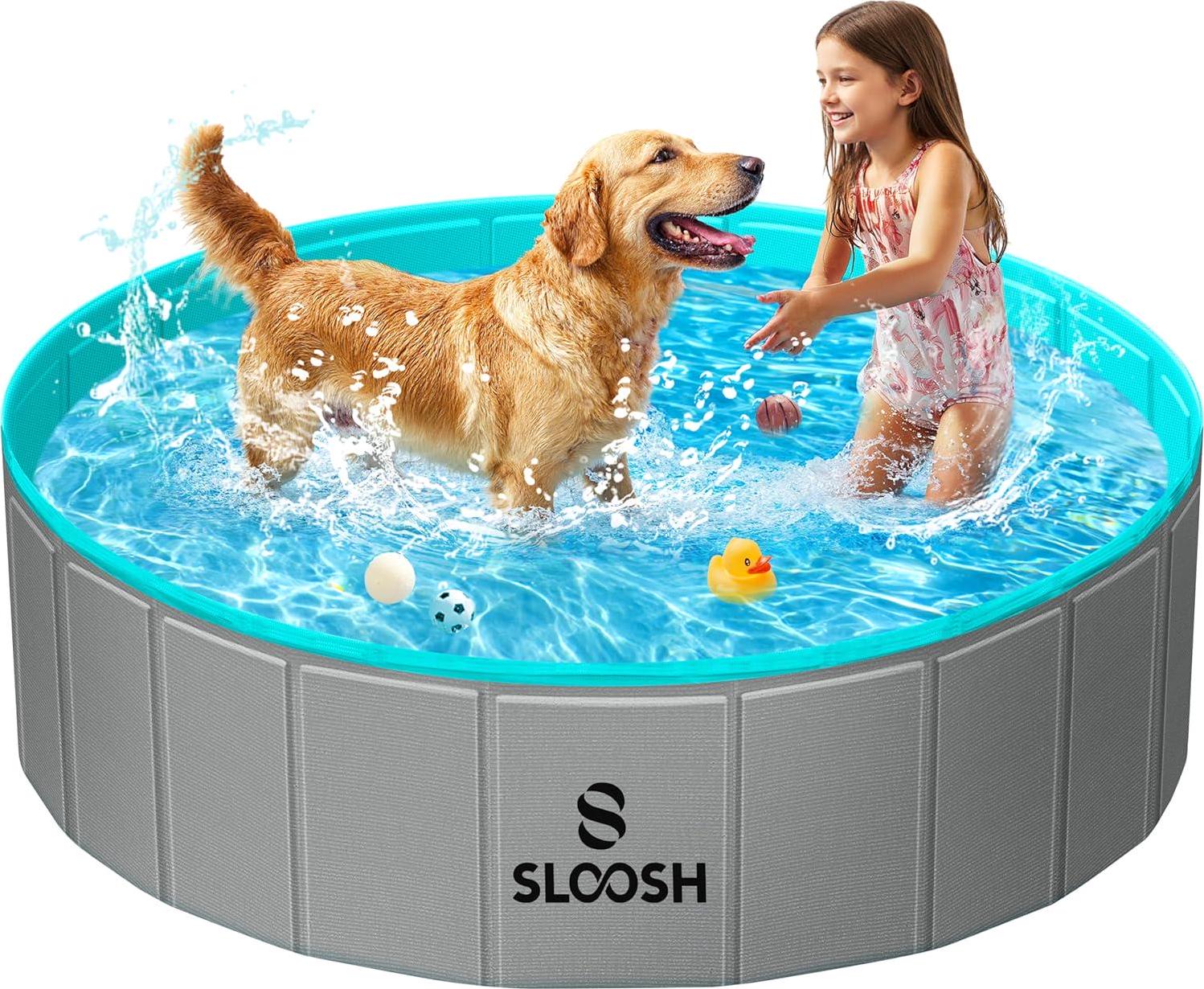 Sloosh Foldable Dog Kiddie Pool - Portable Hard Plastic Doggie Swimming Pool, X - Picture 9 of 39