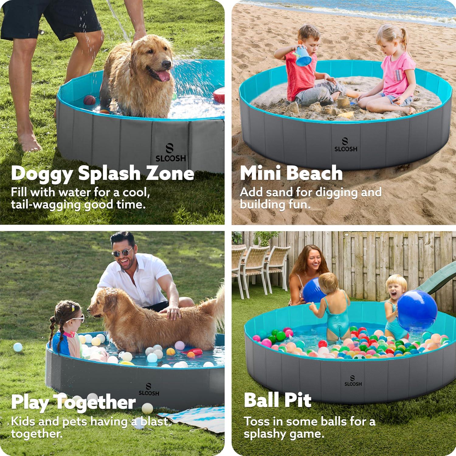 Sloosh Foldable Dog Kiddie Pool - Portable Hard Plastic Doggie Swimming Pool, X - Picture 21 of 39