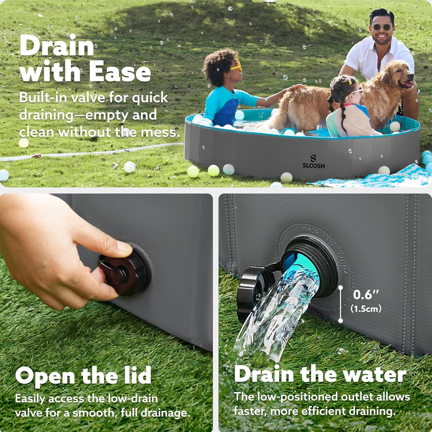Sloosh Foldable Dog Kiddie Pool - Portable Hard Plastic Doggie Swimming Pool, X - Picture 18 of 39