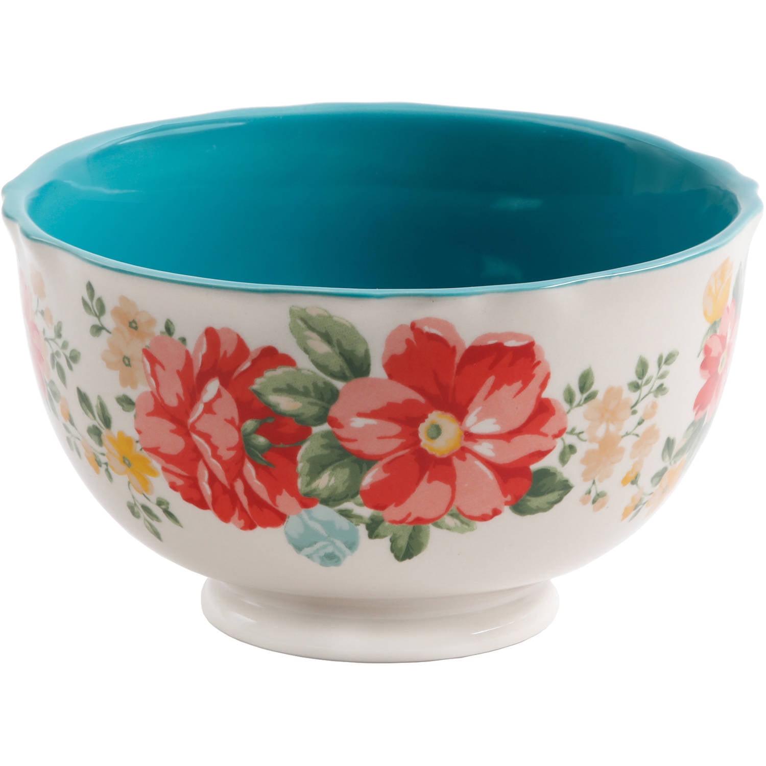 New Pioneer Woman Vintage Floral 12-Piece Dinnerware Set, Teal And Red