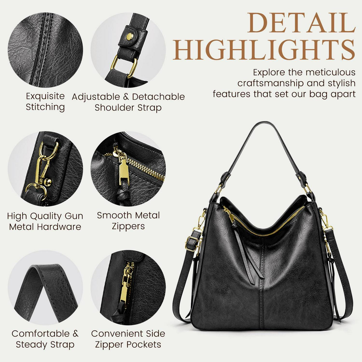 Tote Bag and Purse Sets for Women Trendy Hobo Bags w/ Large Capacity PU Leather - Picture 24 of 26