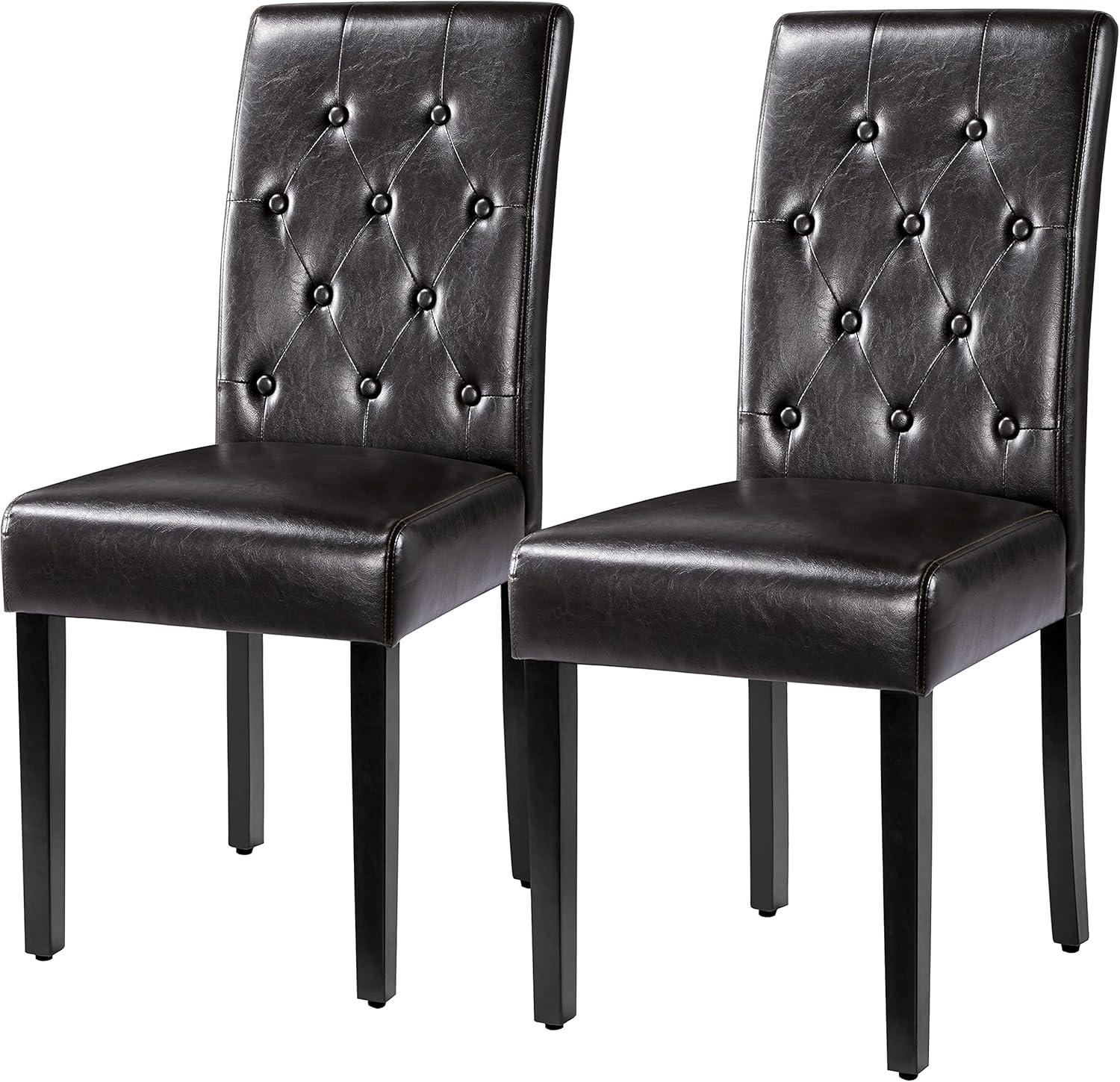 2 Dining Chairs Kitchen Dining Room Chair Faux Leather High Back Wooden Legs