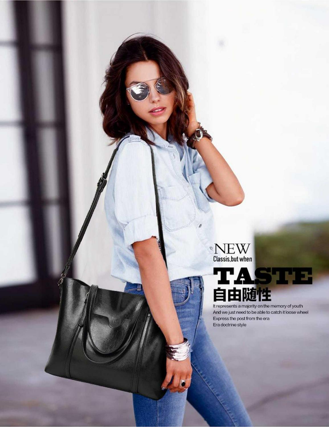 Womens Large Tote PU Leather Bag Handbags Top Handle Satchel Bags Big Capacity - Picture 42 of 54