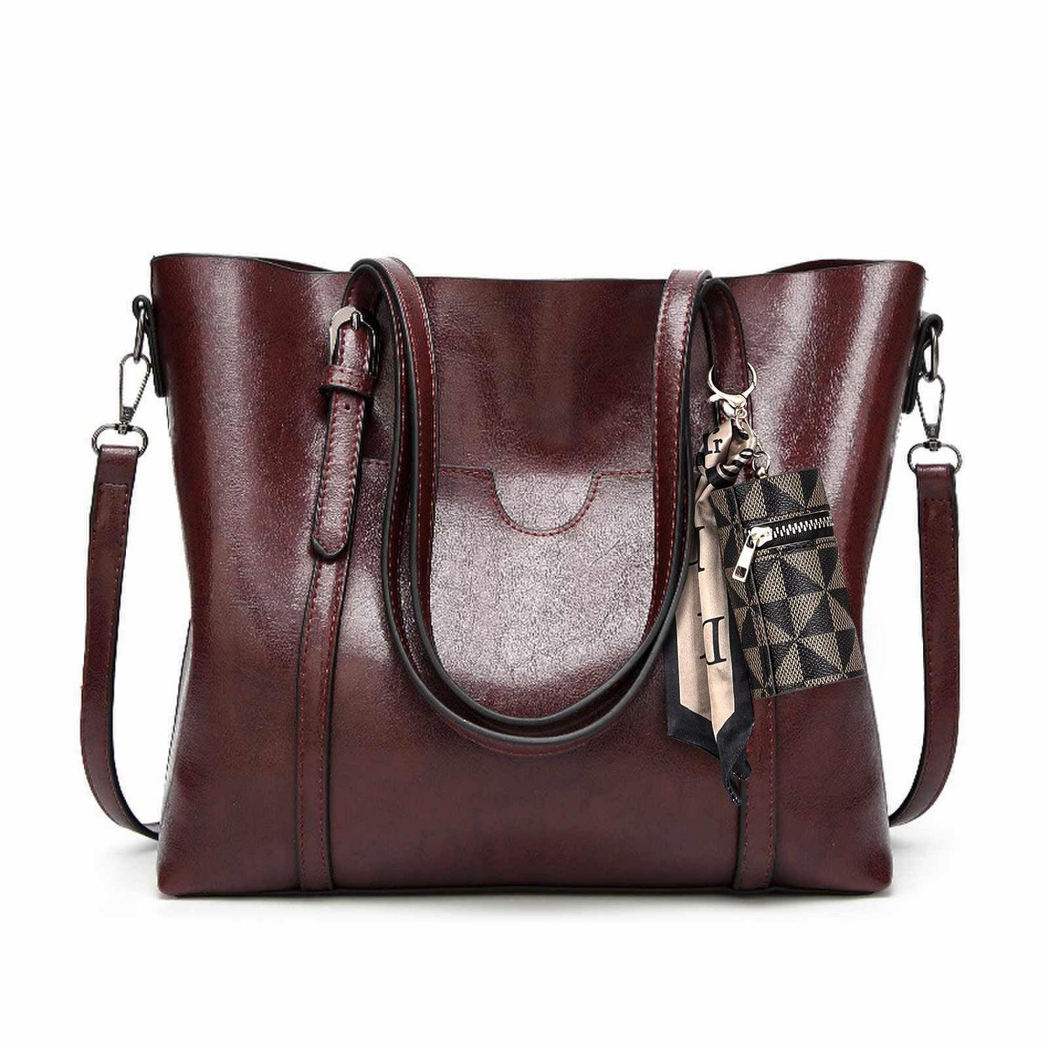 Womens Large Tote PU Leather Bag Handbags Top Handle Satchel Bags Big Capacity - Picture 25 of 54