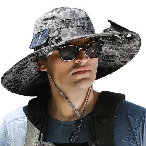 Outdoor Wide Brim Sun Hat with 2 Solar Fan Bucket Hat Men Women Fishing Beach - Picture 45 of 67