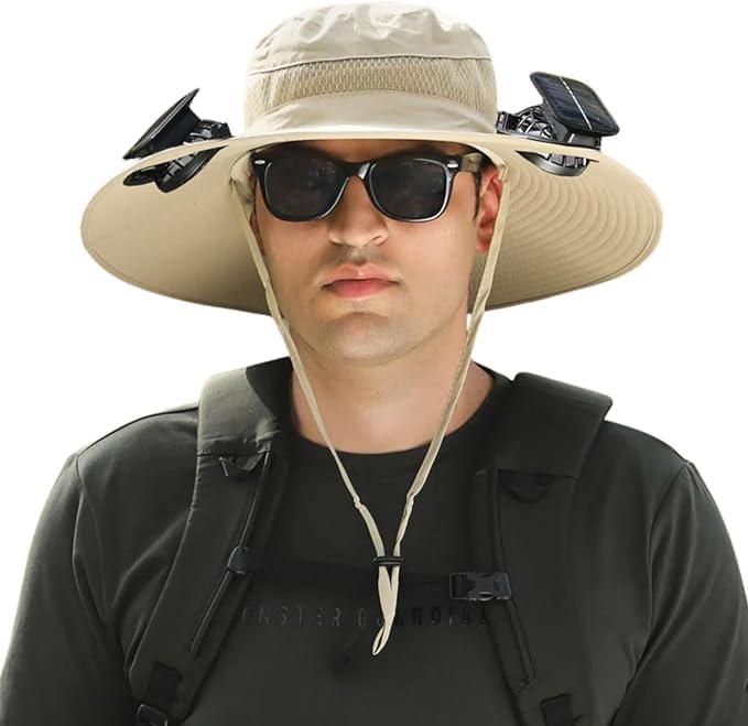 Outdoor Wide Brim Sun Hat with 2 Solar Fan Bucket Hat Men Women Fishing Beach - Picture 61 of 67