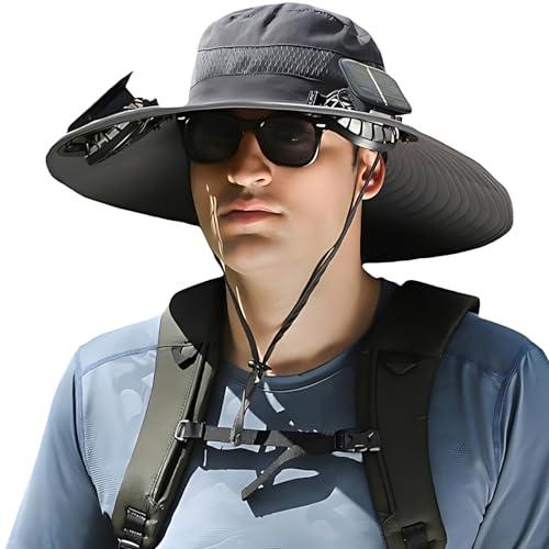 Outdoor Wide Brim Sun Hat with 2 Solar Fan Bucket Hat Men Women Fishing Beach - Picture 58 of 67