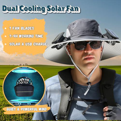 Outdoor Wide Brim Sun Hat with 2 Solar Fan Bucket Hat Men Women Fishing Beach - Picture 54 of 67