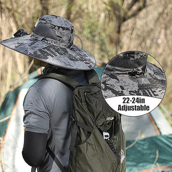 Outdoor Wide Brim Sun Hat with 2 Solar Fan Bucket Hat Men Women Fishing Beach - Picture 47 of 67