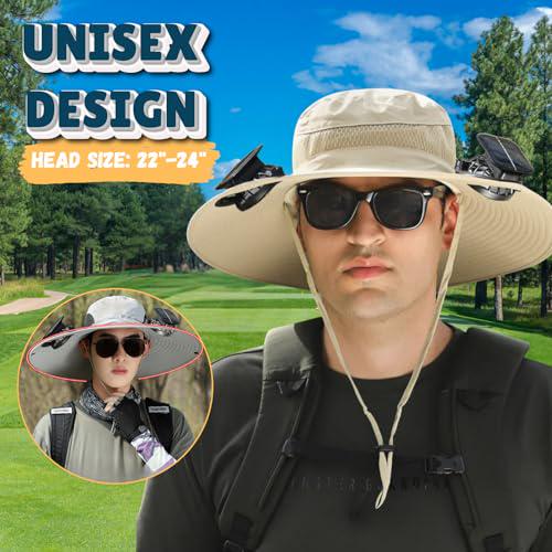 Outdoor Wide Brim Sun Hat with 2 Solar Fan Bucket Hat Men Women Fishing Beach - Picture 48 of 67