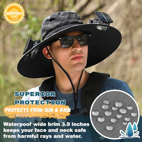 Outdoor Wide Brim Sun Hat with 2 Solar Fan Bucket Hat Men Women Fishing Beach - Picture 51 of 67